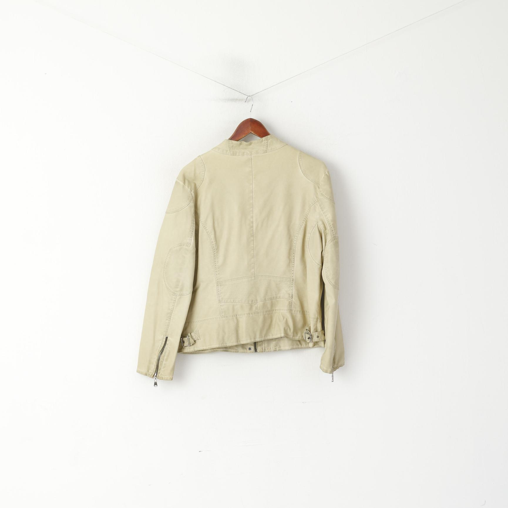 Monnari Femmes 46 XL Veste Beige Biker Fermeture Éclair Complète Col Montant Ramones Top