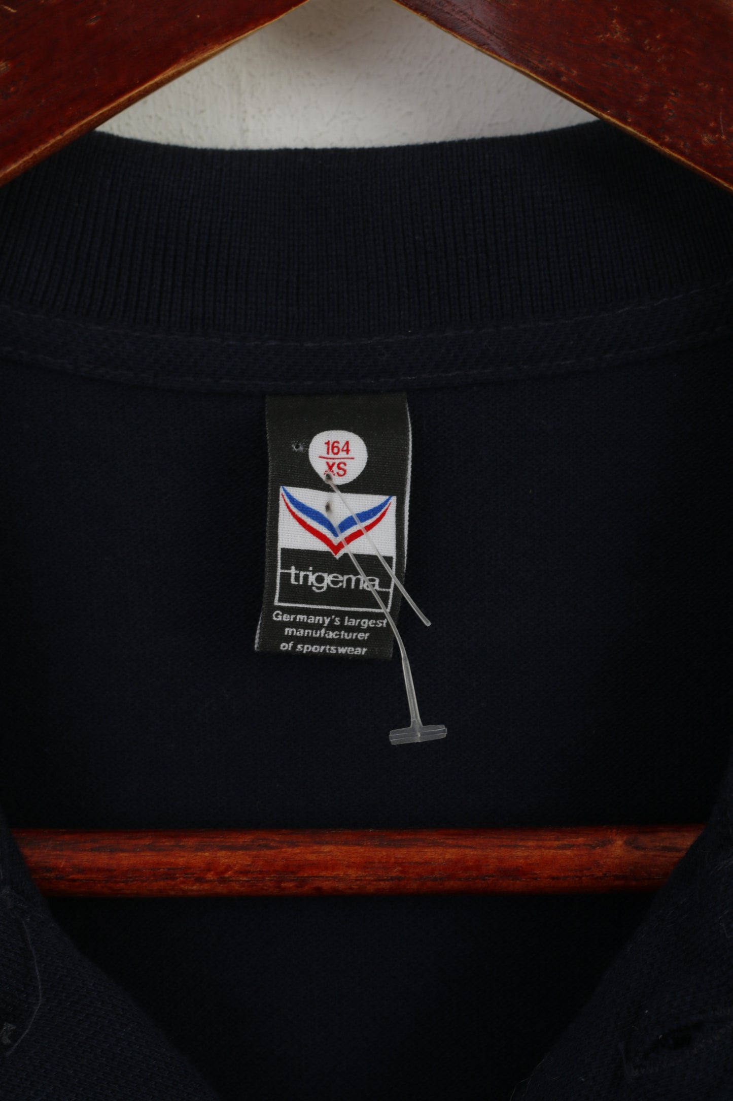 Trigema Boys 164 Polo Shirt Navy Cotton Classic Plain Detailed Buttons Short Sleeve Top