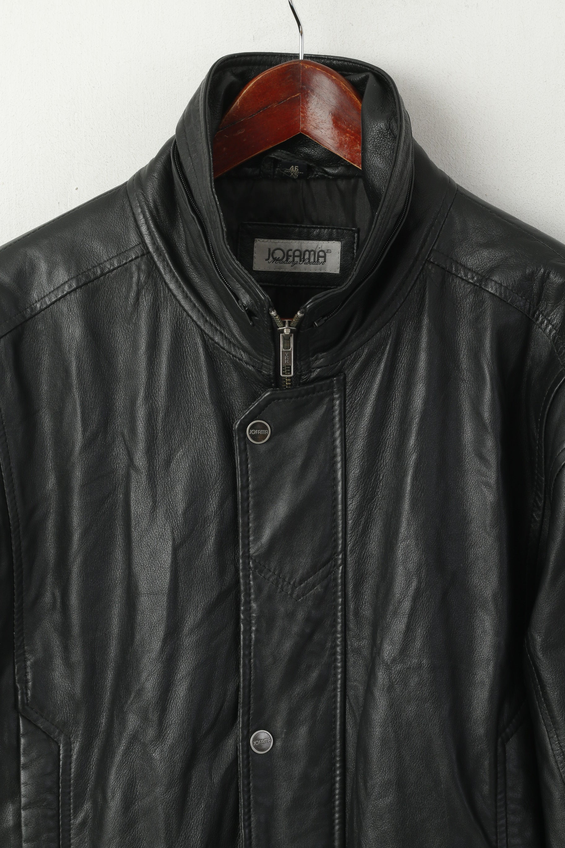 Jofama Hommes 46 XS Veste Vintage Noir Cuir Souple Biker Full Zip Classique Long Top