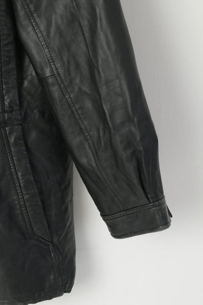 Jofama Men 46 XS Jacket Vintage Black Soft Leather Biker Full Zip Classic Long Top