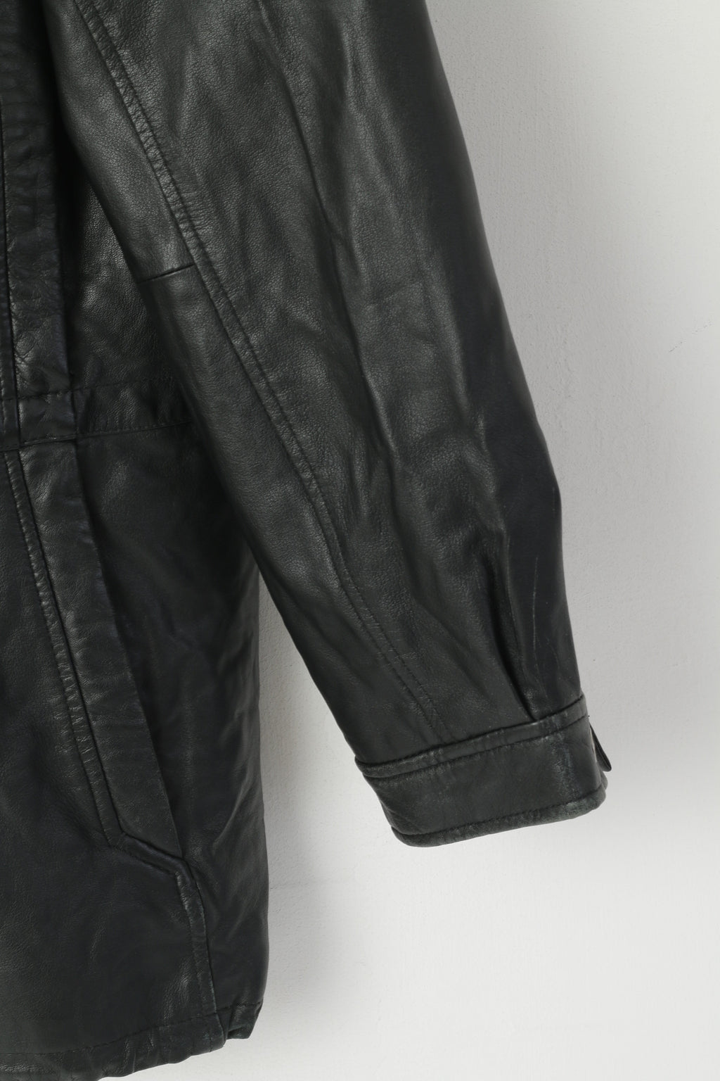 Jofama Hommes 46 XS Veste Vintage Noir Cuir Souple Biker Full Zip Classique Long Top