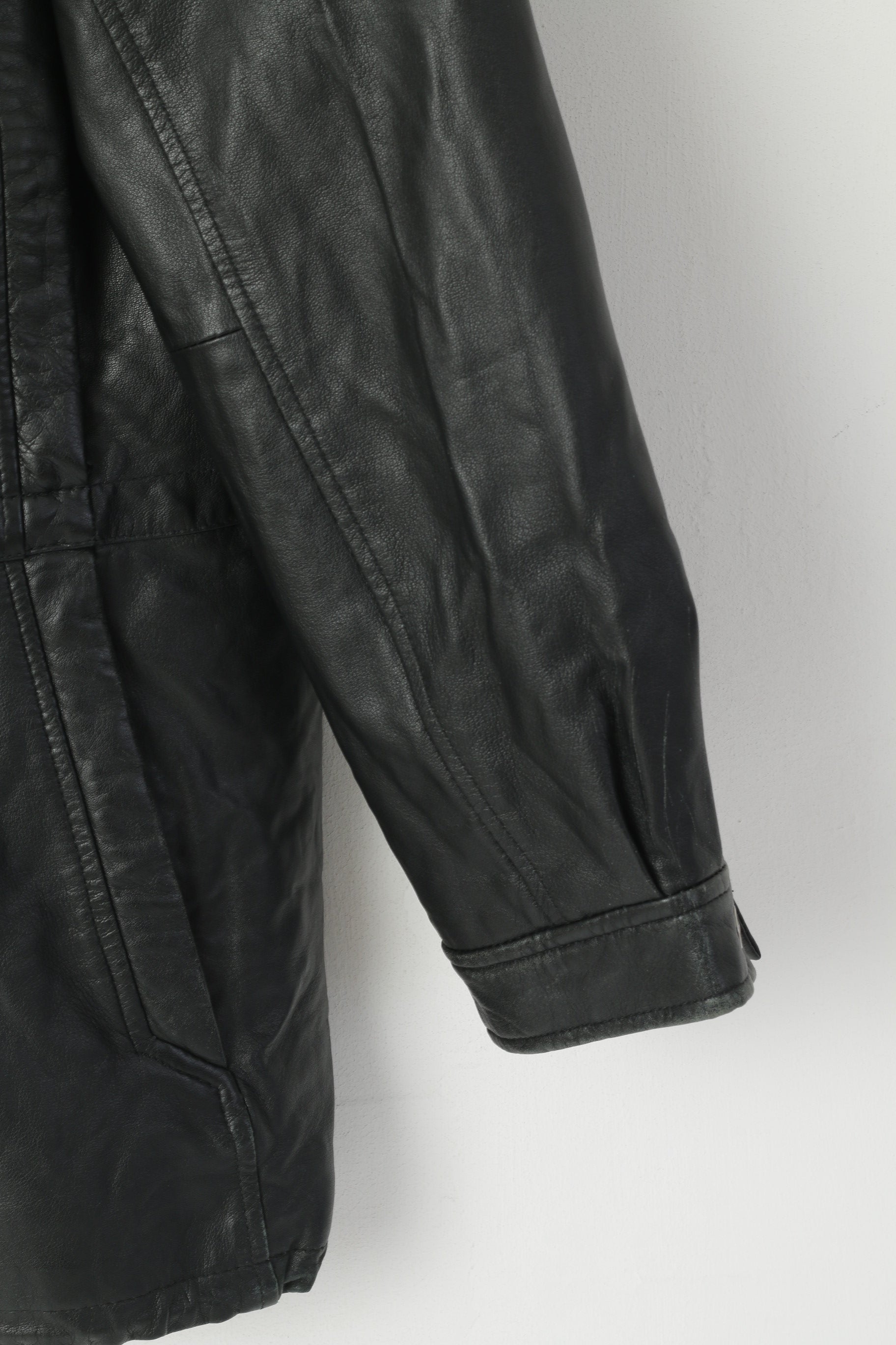 Jofama Hommes 46 XS Veste Vintage Noir Cuir Souple Biker Full Zip Classique Long Top