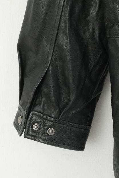 Jofama Men 46 XS Jacket Vintage Black Soft Leather Biker Full Zip Classic Long Top