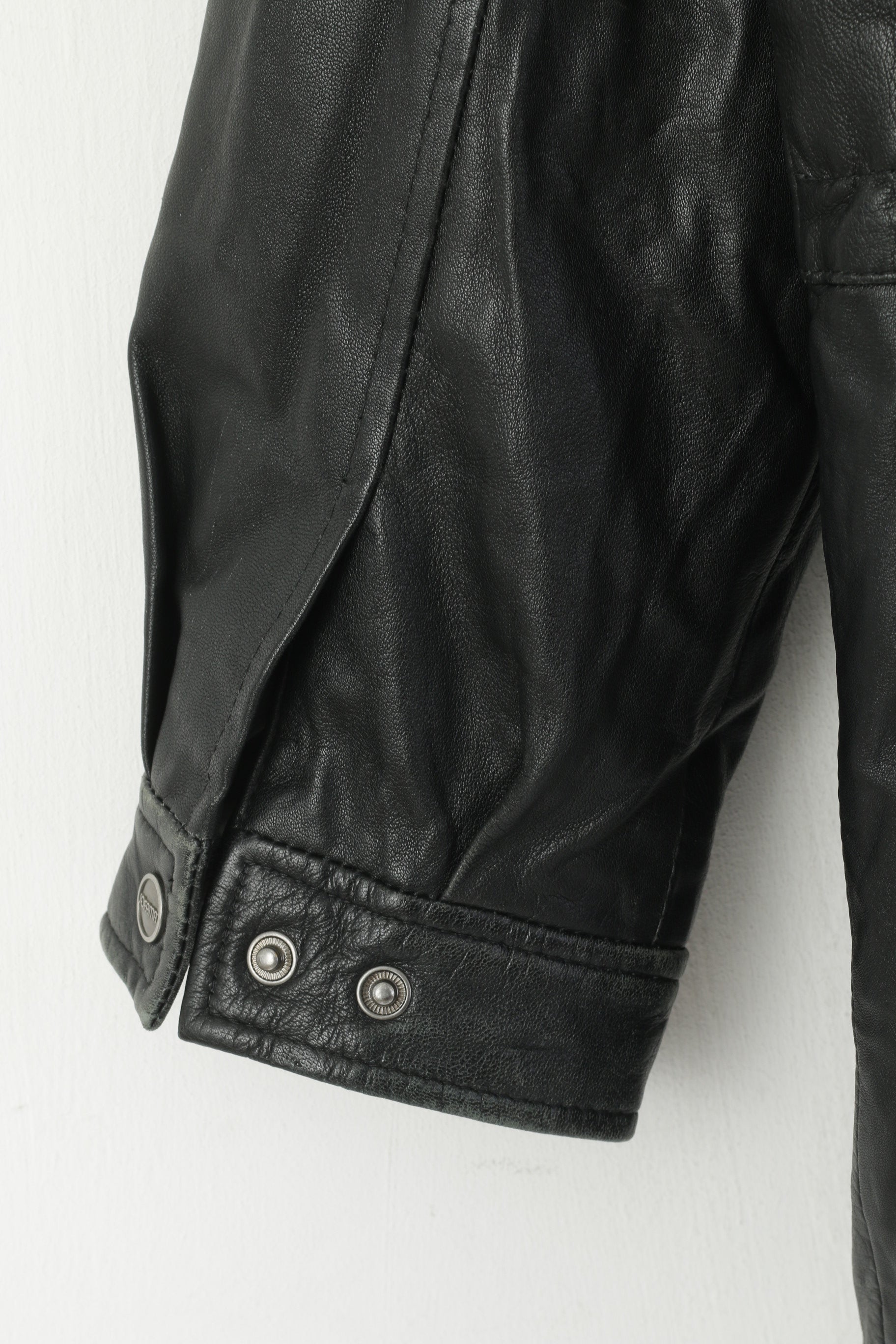 Jofama Hommes 46 XS Veste Vintage Noir Cuir Souple Biker Full Zip Classique Long Top