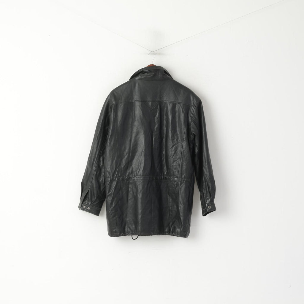 Jofama Hommes 46 XS Veste Vintage Noir Cuir Souple Biker Full Zip Classique Long Top