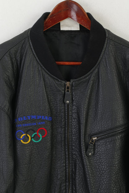 Adidas Men L 192 Leather Jacket Black Olympic Collection 1932 Los Angeles Vintage Top