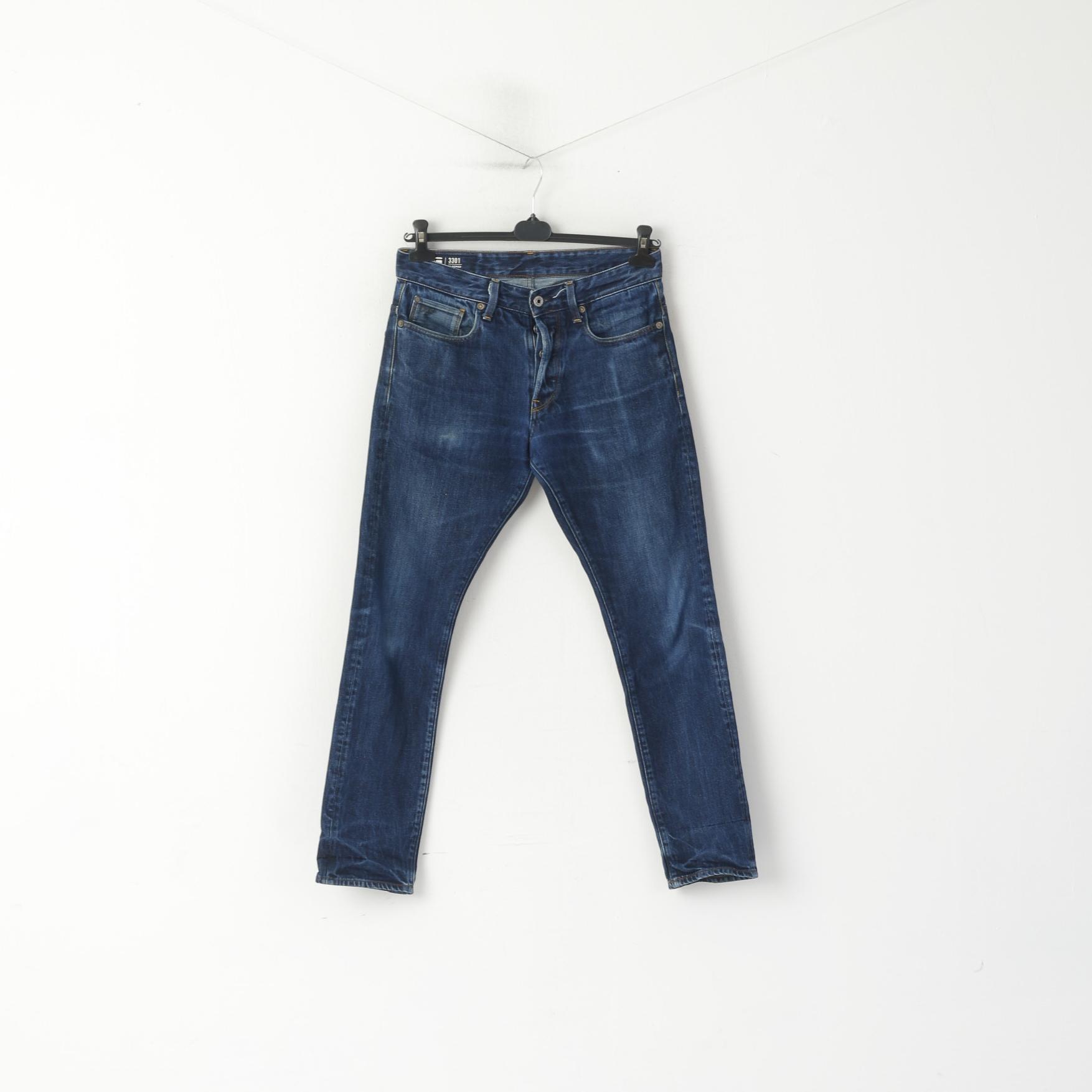 G-Star Raw Men 31 Jeans Pantalon Bleu Marine Denim Coton 3301 Pantalon Fuselé
