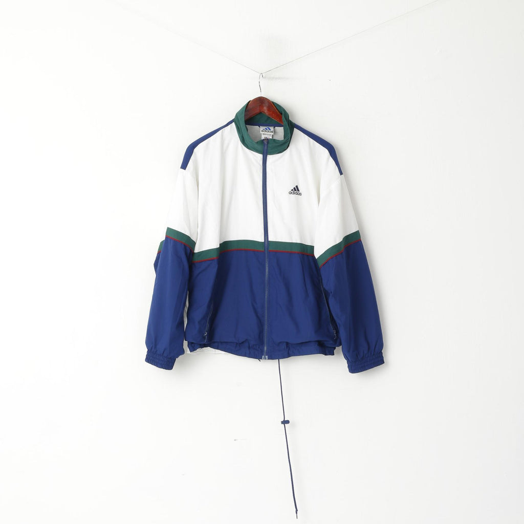 Giacca Adidas da uomo M bianca blu scuro bomber con cerniera intera vintage tuta sportiva