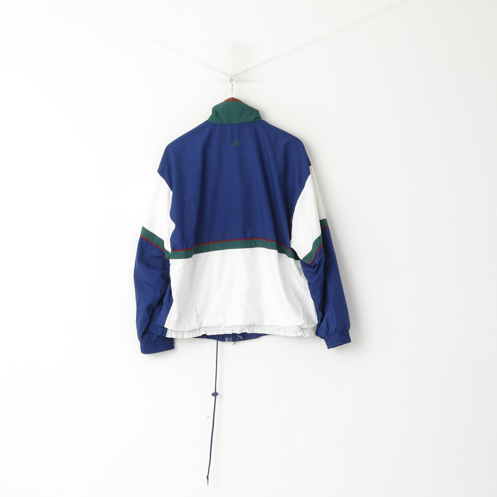 Giacca Adidas da uomo M bianca blu scuro bomber con cerniera intera vintage tuta sportiva