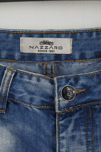 Nazzaro Hommes 32 Jeans Pantalon Bleu Coton Déchiré Skinny Travail Denim Pantalon