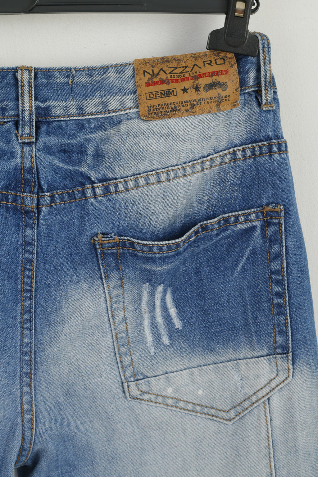 Nazzaro Men 32 Jeans Trousers Blue Cotton Ripped Skinny Work Denim Pants