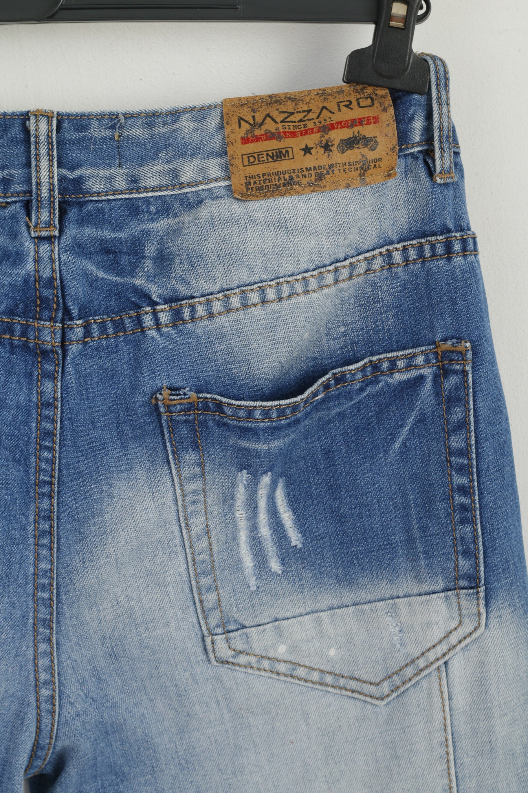 Nazzaro Men 32 Jeans Trousers Blue Cotton Ripped Skinny Work Denim Pants