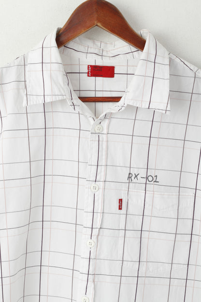 Levi's Red Tab Camicia casual XL da uomo Top a maniche corte con tasca in cotone a quadri bianchi
