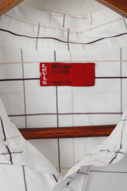 Levi's Red Tab Camicia casual XL da uomo Top a maniche corte con tasca in cotone a quadri bianchi