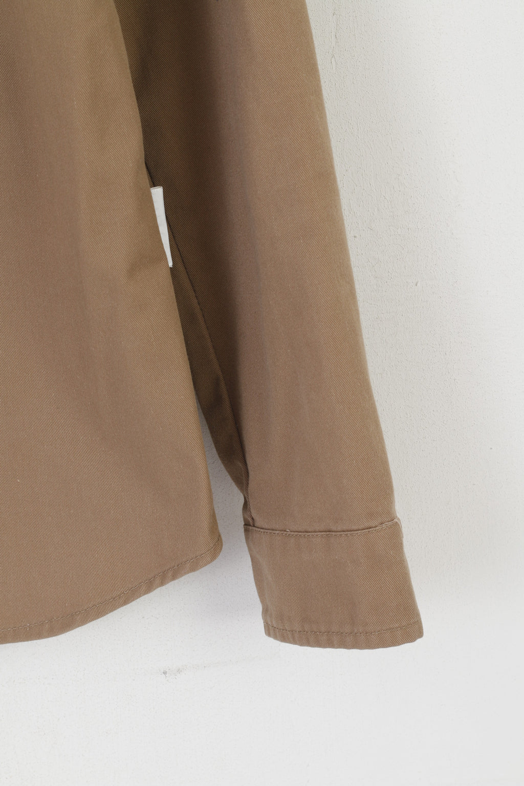 Humor Uomo M Camicia casual in cotone marrone a maniche lunghe con bottoni a pressione e tasche pesanti