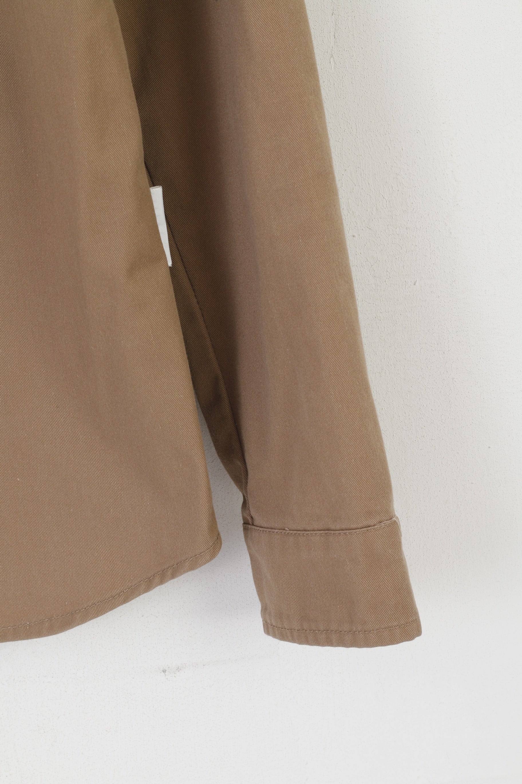 Humor Uomo M Camicia casual in cotone marrone a maniche lunghe con bottoni a pressione e tasche pesanti