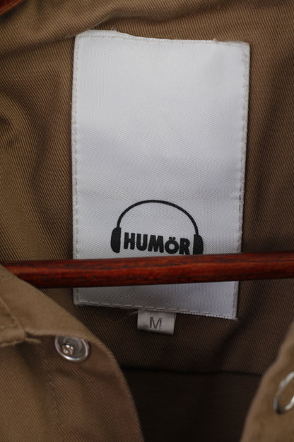 Humor Uomo M Camicia casual in cotone marrone a maniche lunghe con bottoni a pressione e tasche pesanti