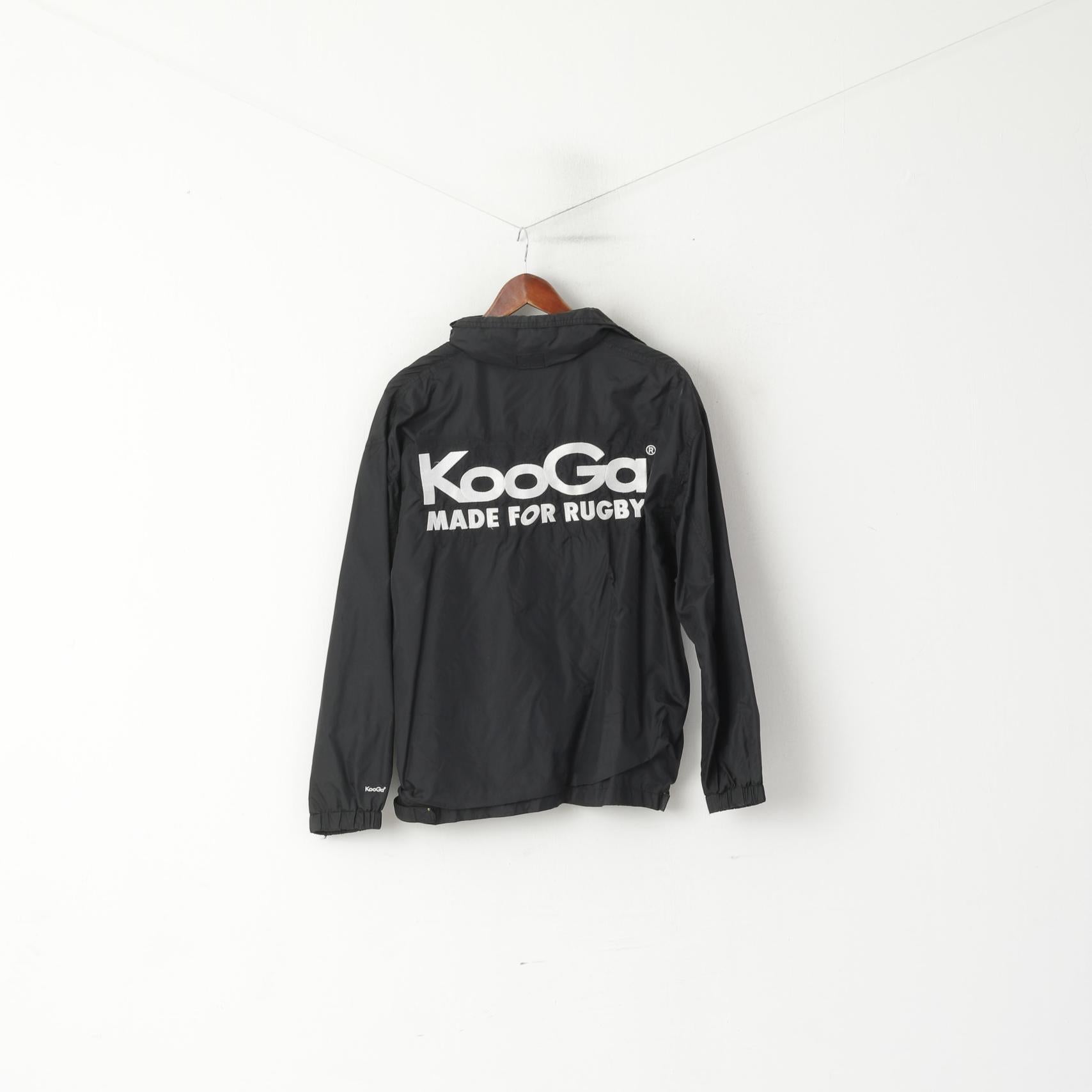 Kooga Men S Jacket Black Nylon Waterproof Rugby Full Zip Hidden Hood Top