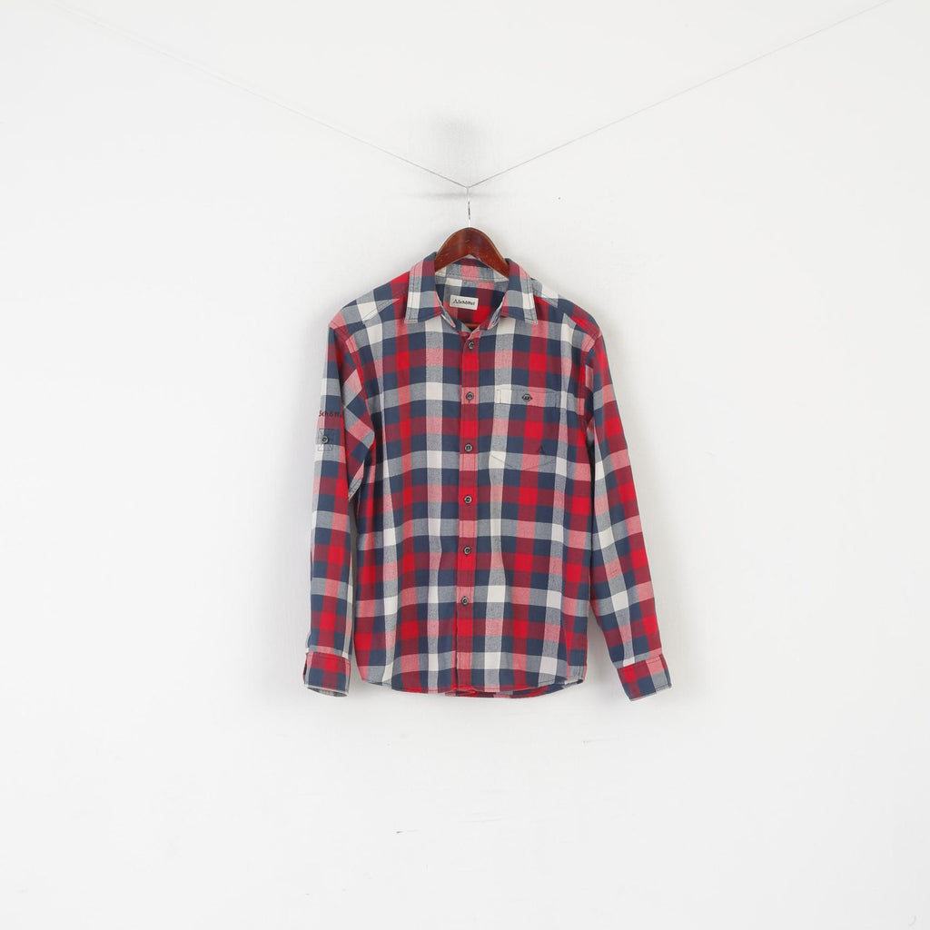 Schoffel Men M Casual Shirt Red Checkered Outdoor Vintage Long Sleeve Top