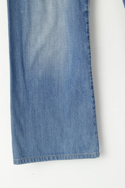 Armani Jeans Men 27 Jeans Trousers Blue Denim Cotton Wide Legs Low Waist Pants
