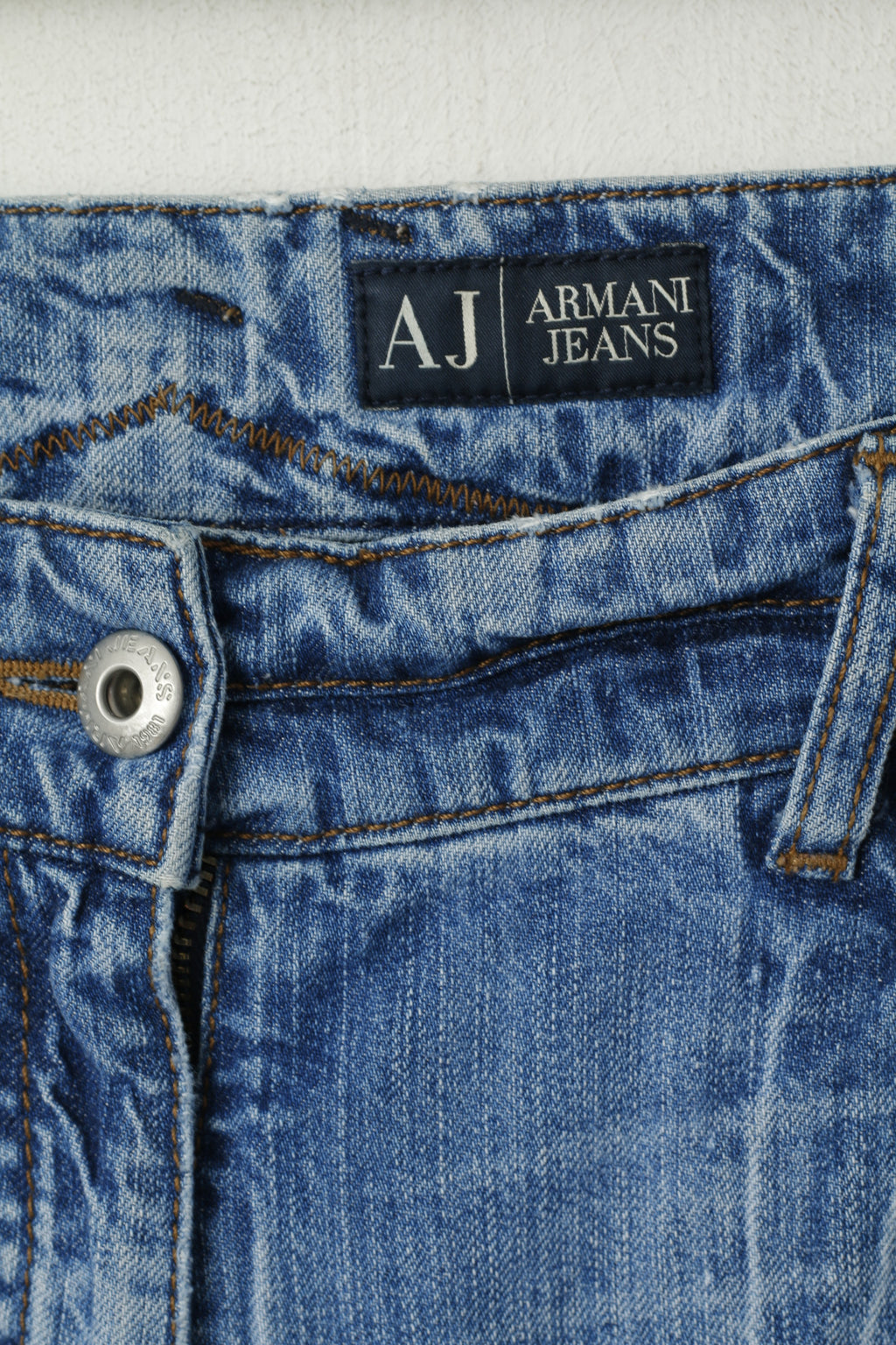 Armani Jeans Men 27 Jeans Trousers Blue Denim Cotton Wide Legs Low Waist Pants