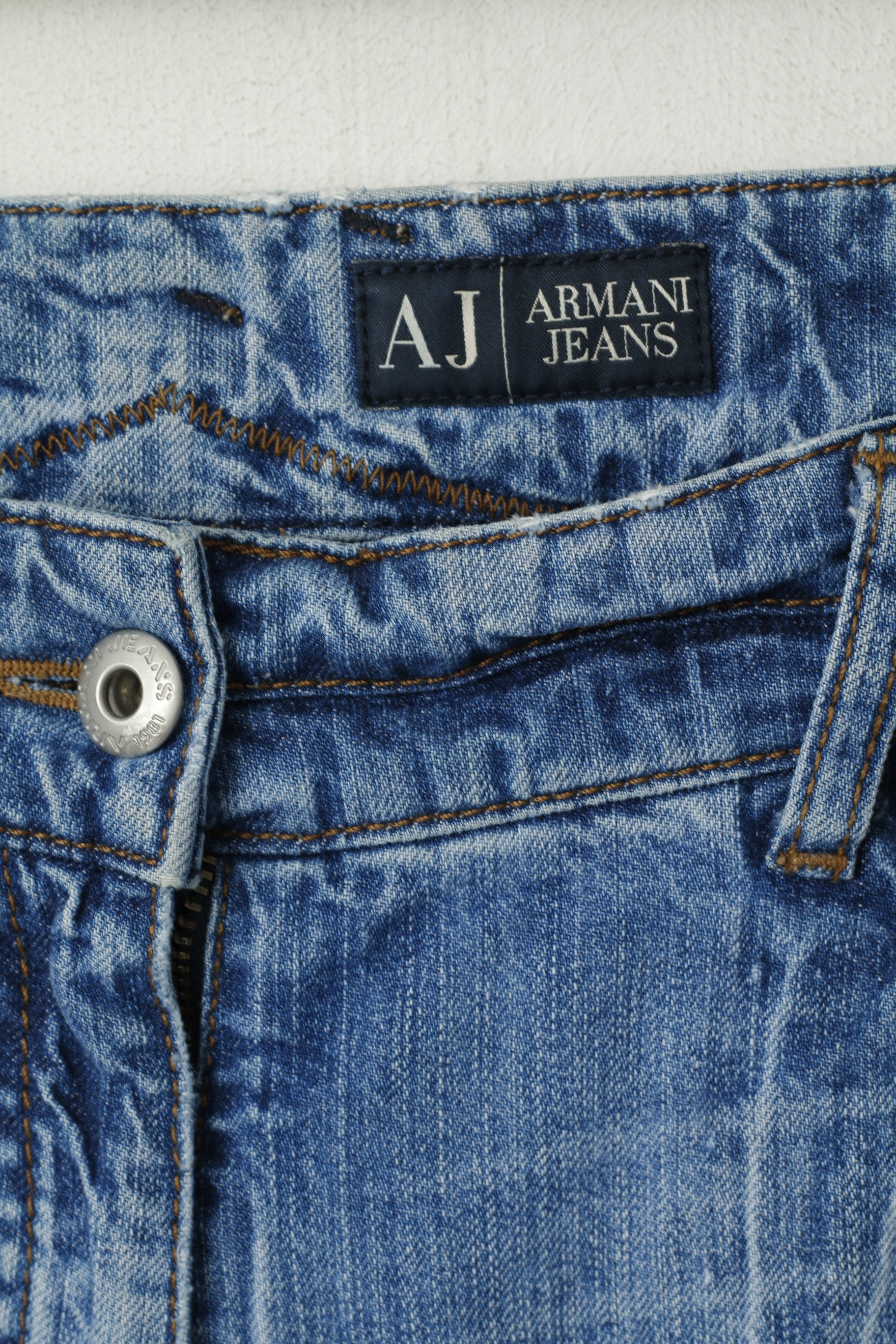 Armani Jeans Men 27 Jeans Trousers Blue Denim Cotton Wide Legs Low Waist Pants