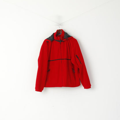Umbro Men M Fleece Jacket Red Hooded Full Zip Sportswear Lined Top