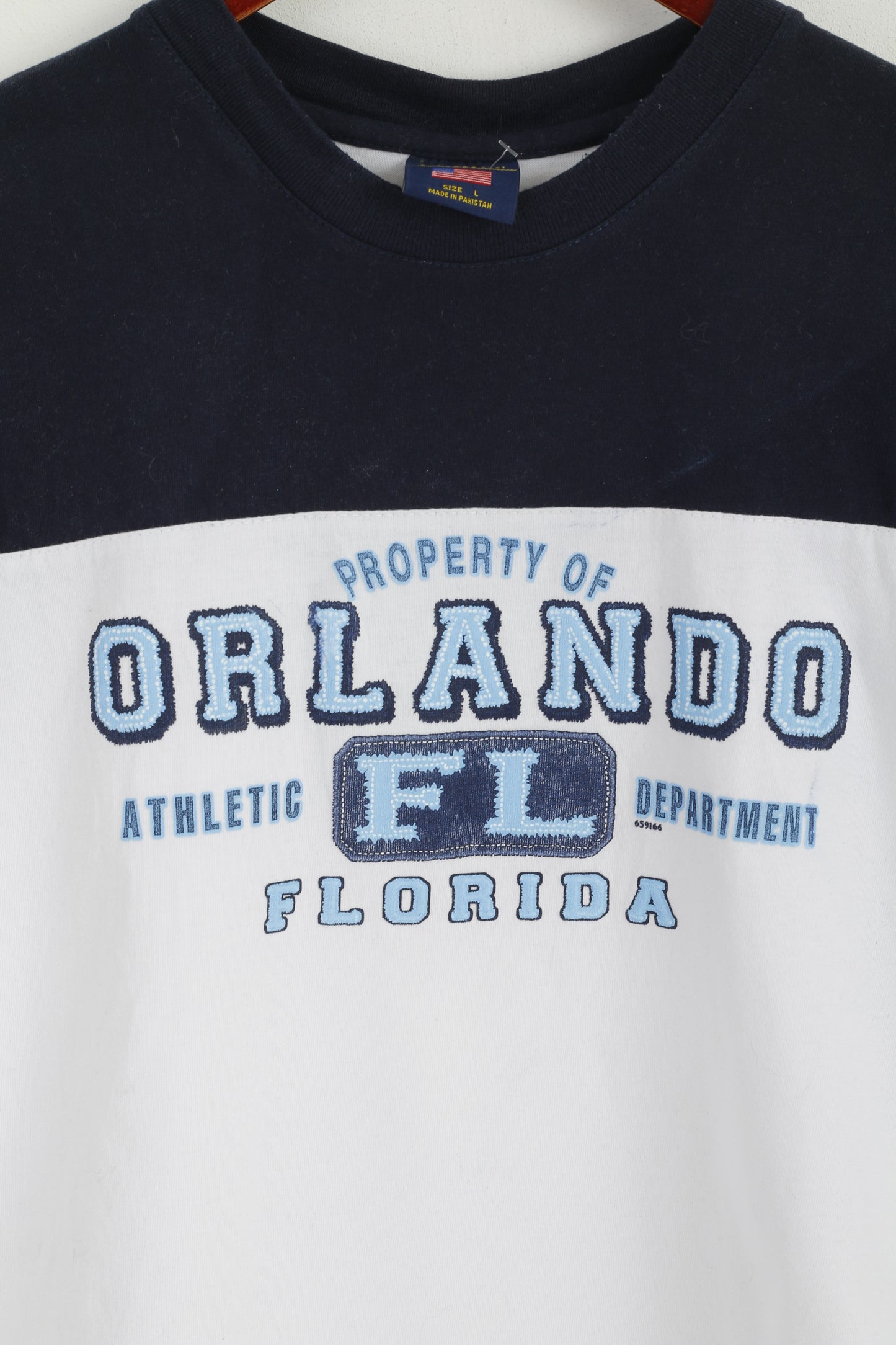 AJ Apparel Uomo L Maglietta senza maniche in cotone bianco Orlando Florida Athletic Canotta