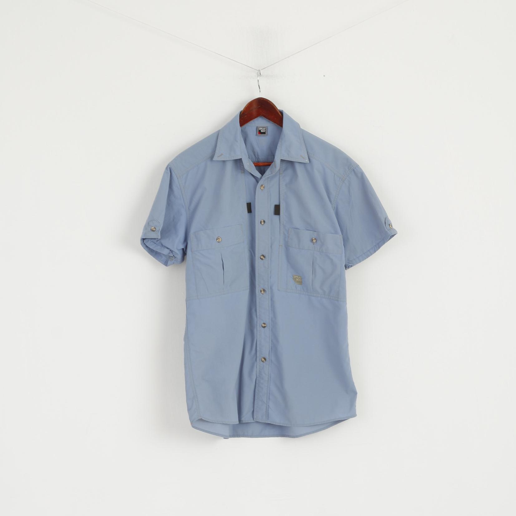 Sprayway Men S Casual Shirt Blue Outdoor Pockets Hiking Short Sleeve Top