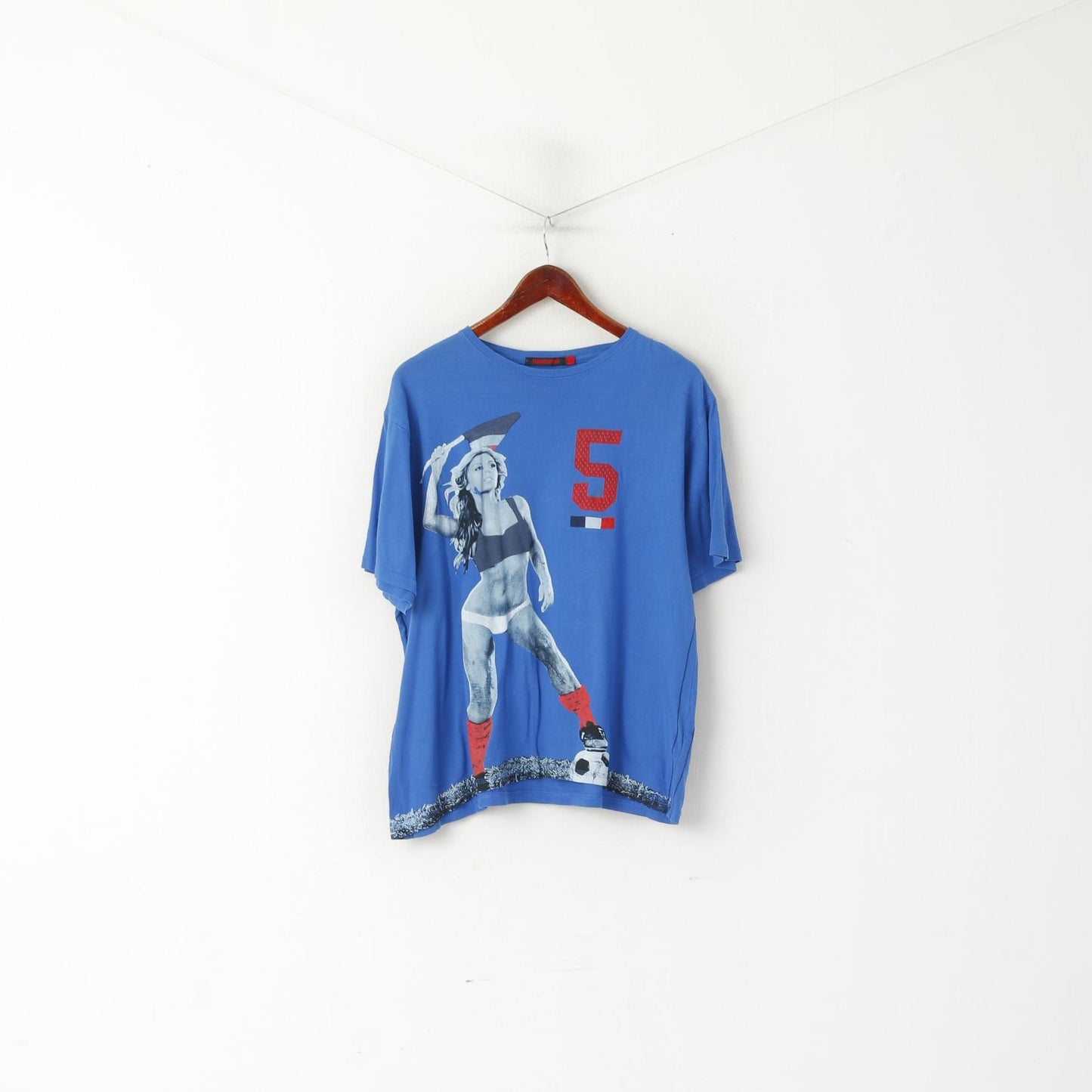 Ringspun Men XXL (XL) Shirt Blue Royal Cotton Graphic France #5 Crew Neck Top