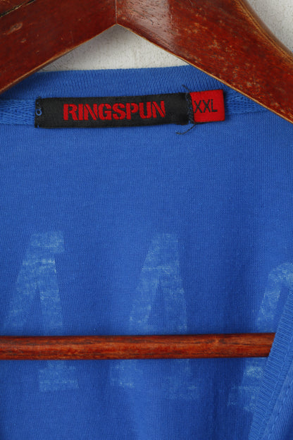 Ringspun Men XXL (XL) Shirt Blue Royal Cotton Graphic France #5 Crew Neck Top