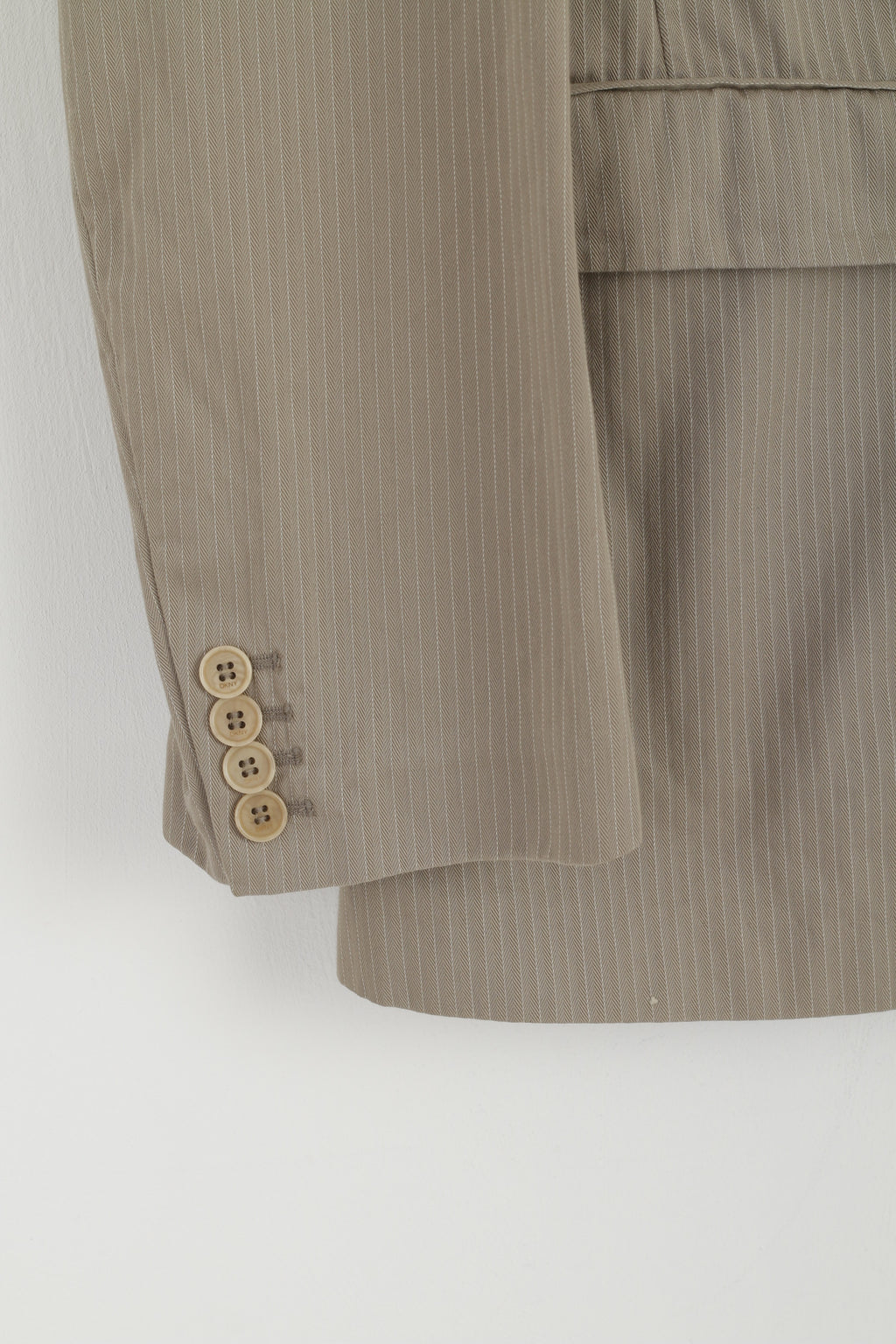 DKNY Men L Blazer Beige Striped Cotton Sport Single Breasted Casual Jacket