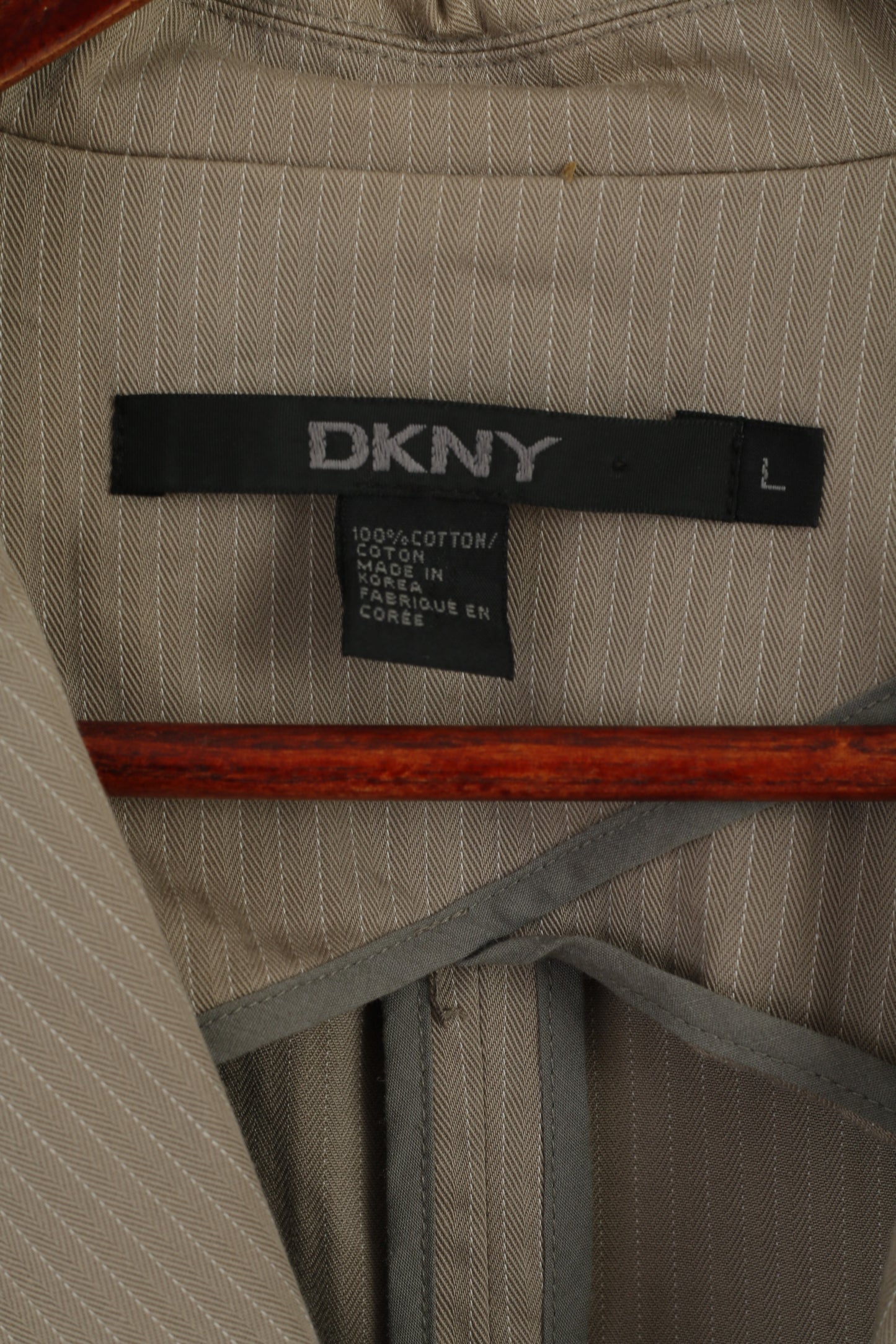 DKNY Men L Blazer Beige Striped Cotton Sport Single Breasted Casual Jacket