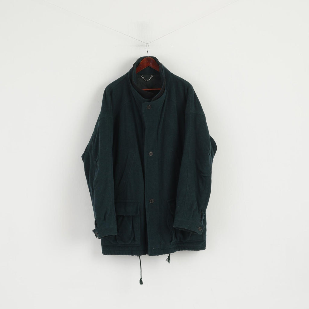 Wellington Men 44 L Coat Bottle Green Wool Cashmere Vintage Full Zipper Leisure Wear Top