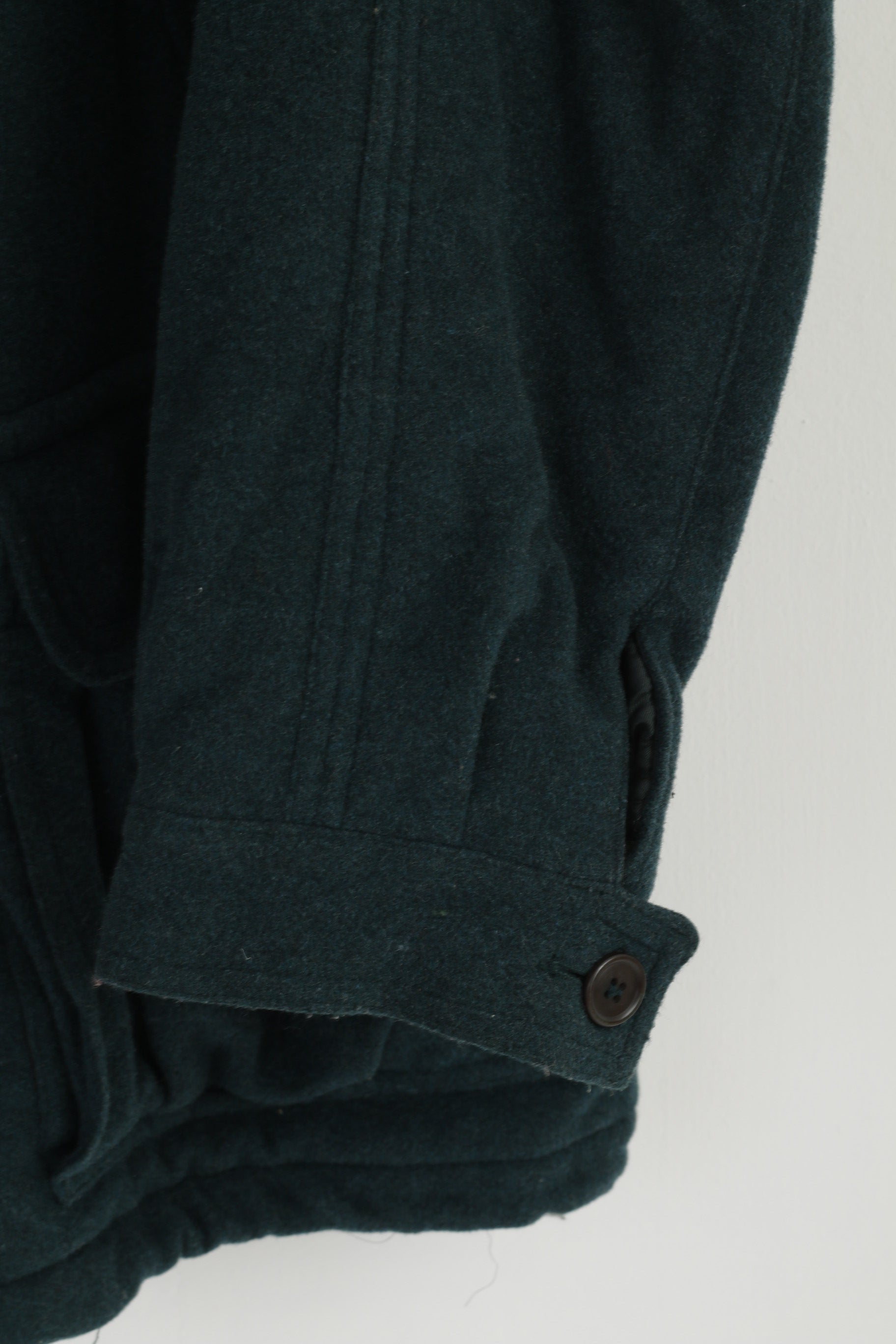 Wellington Men 44 L Coat Bottle Green Wool Cashmere Vintage Full Zipper Leisure Wear Top