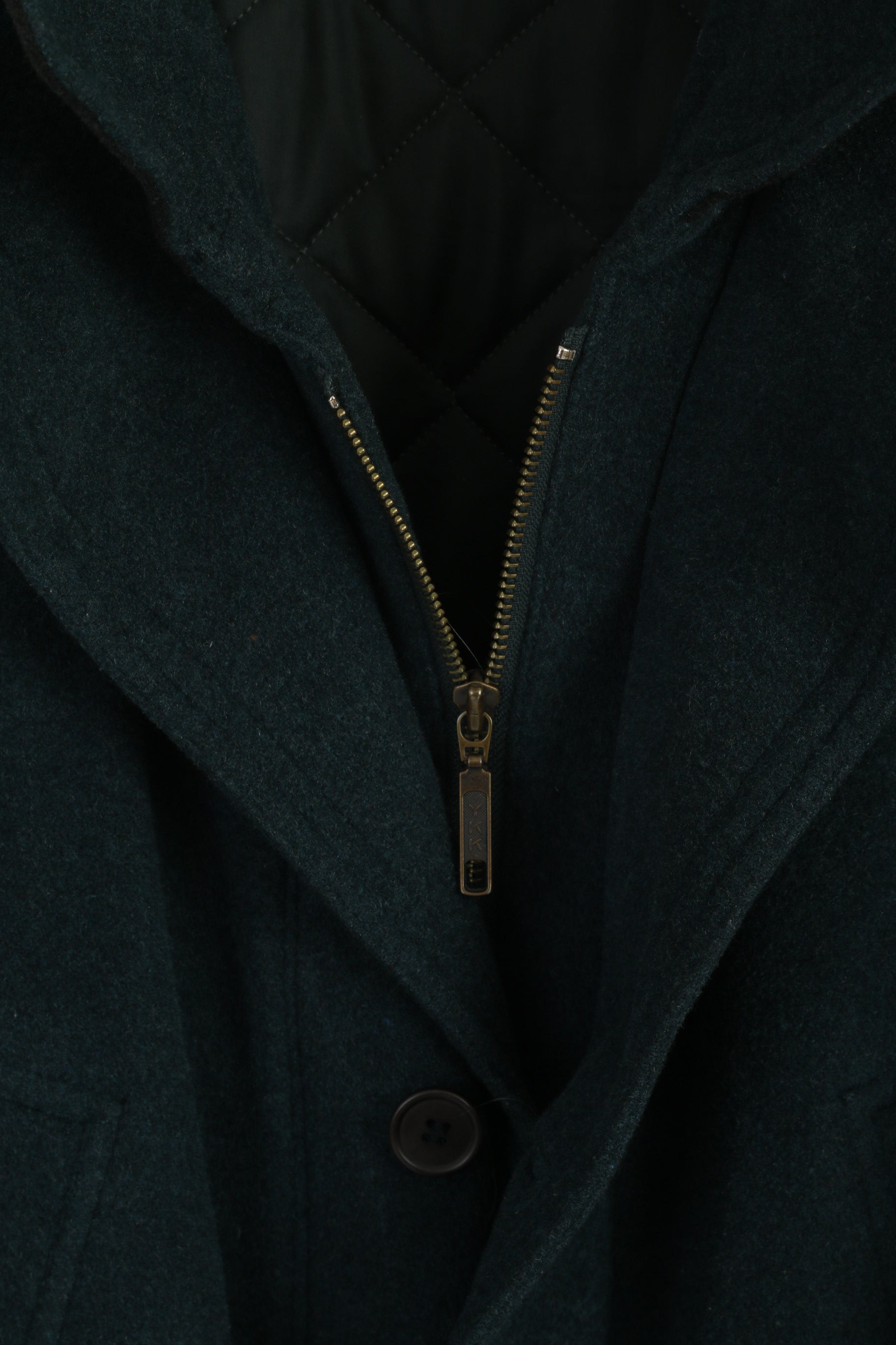 Wellington Men 44 L Coat Bottle Green Wool Cashmere Vintage Full Zipper Leisure Wear Top