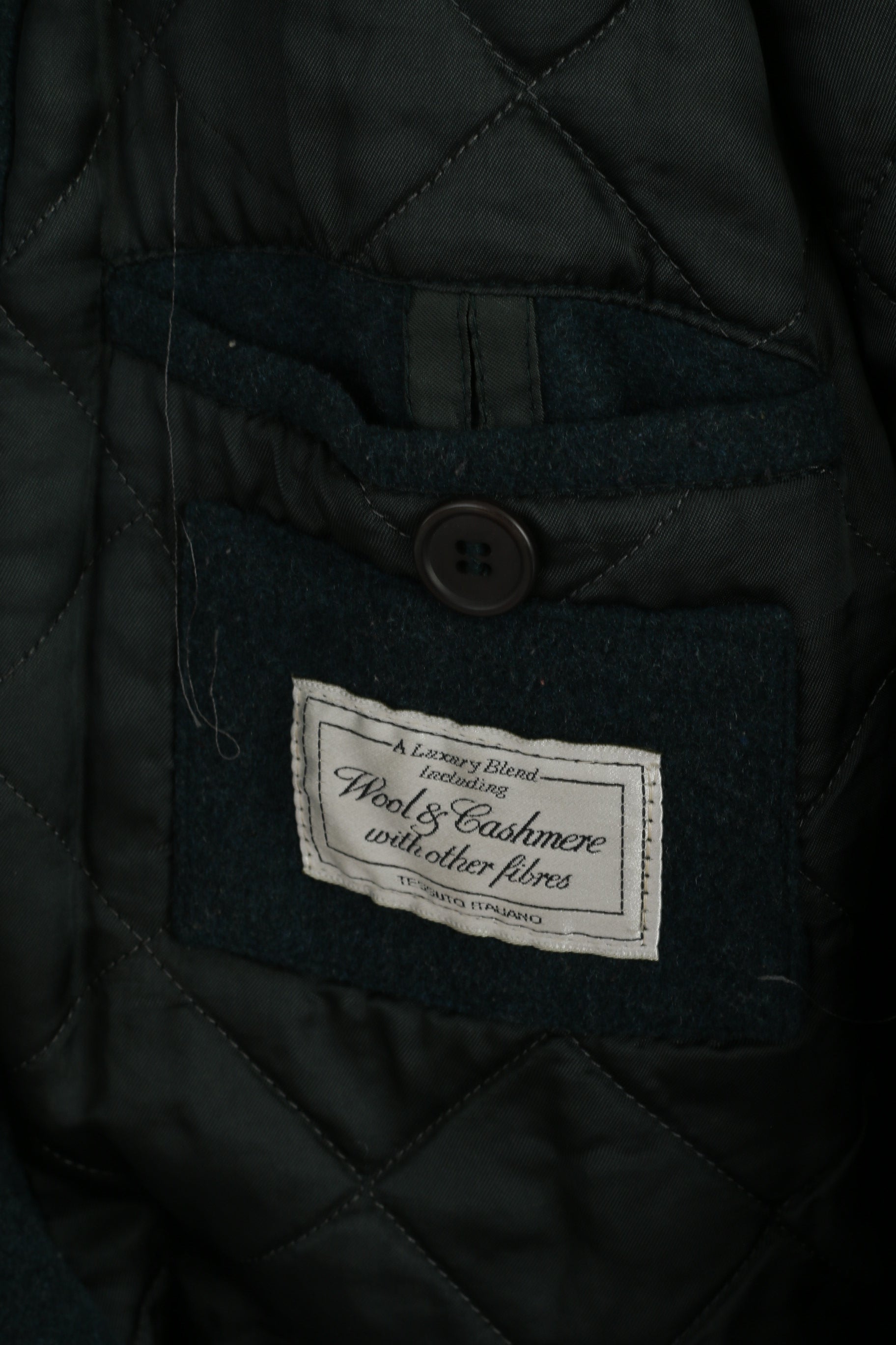 Wellington Men 44 L Coat Bottle Green Wool Cashmere Vintage Full Zipper Leisure Wear Top