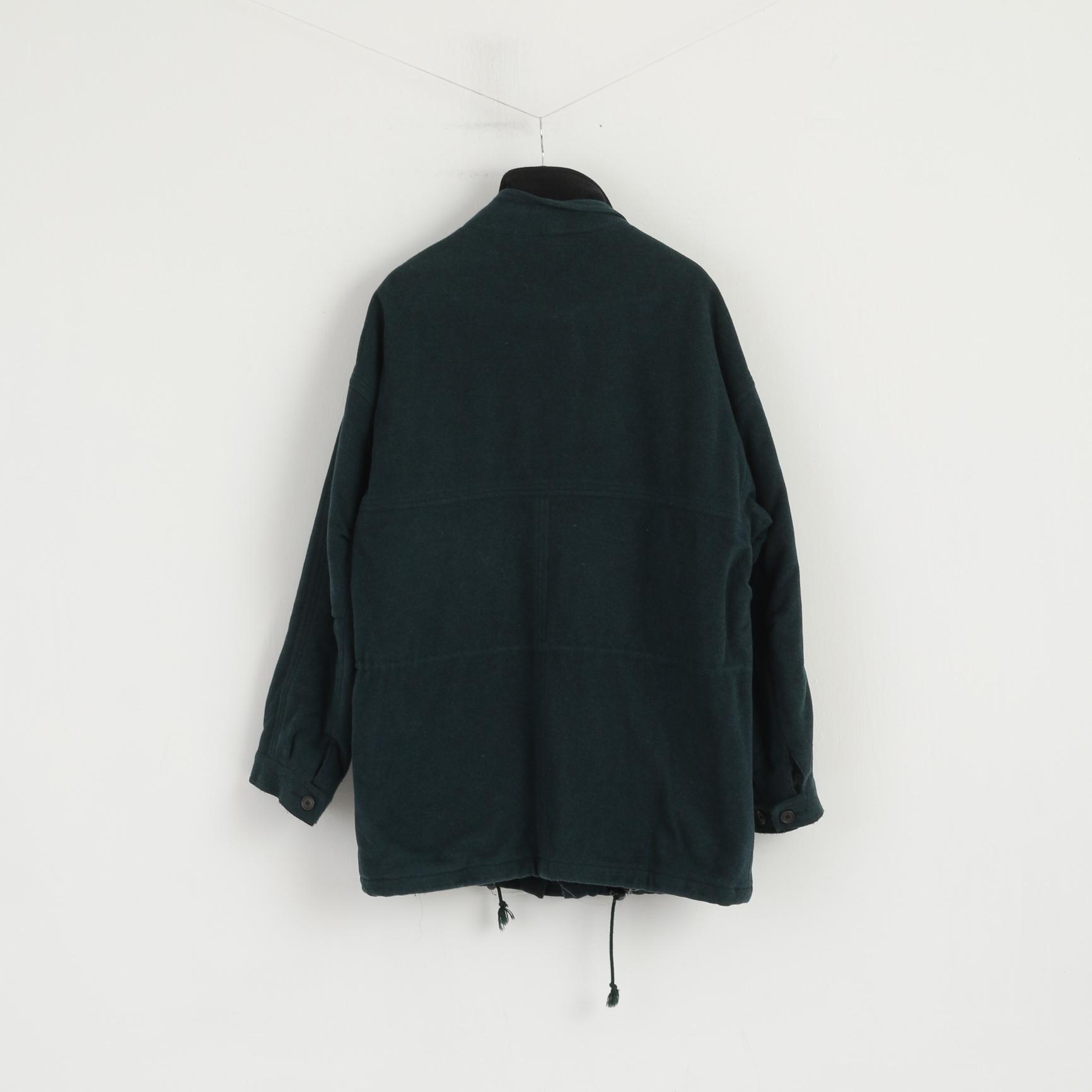 Wellington Men 44 L Coat Bottle Green Wool Cashmere Vintage Full Zipper Leisure Wear Top