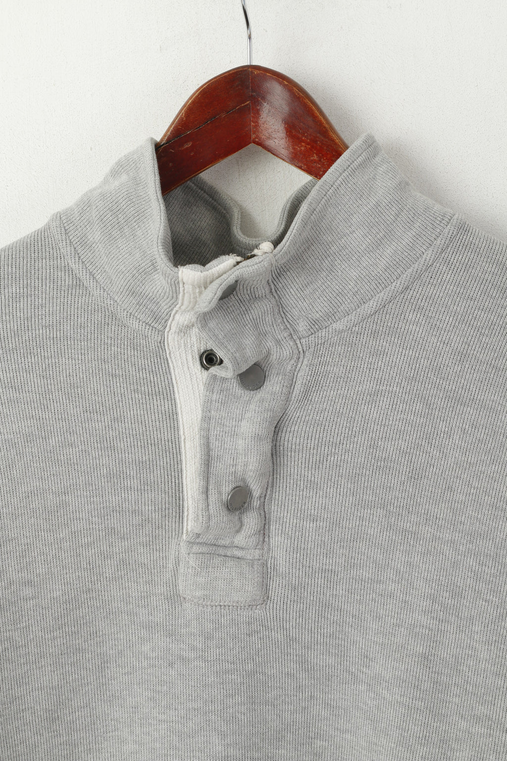 Tommy Hilfiger Men L Sweatshirt Gray Cotton Zip Neck Striped Stretch Plain Top