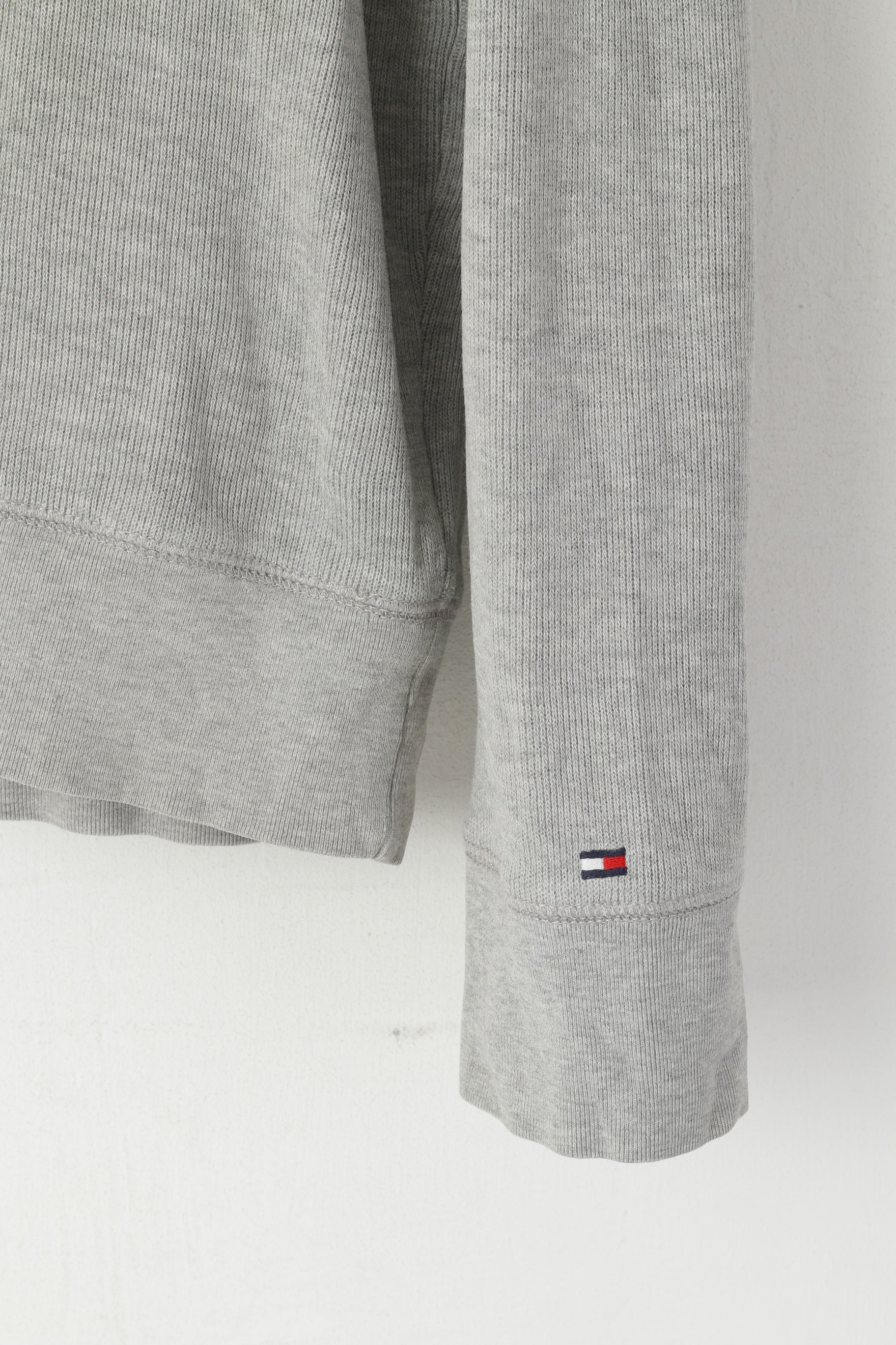 Tommy Hilfiger Men L Sweatshirt Gray Cotton Zip Neck Striped Stretch Plain Top