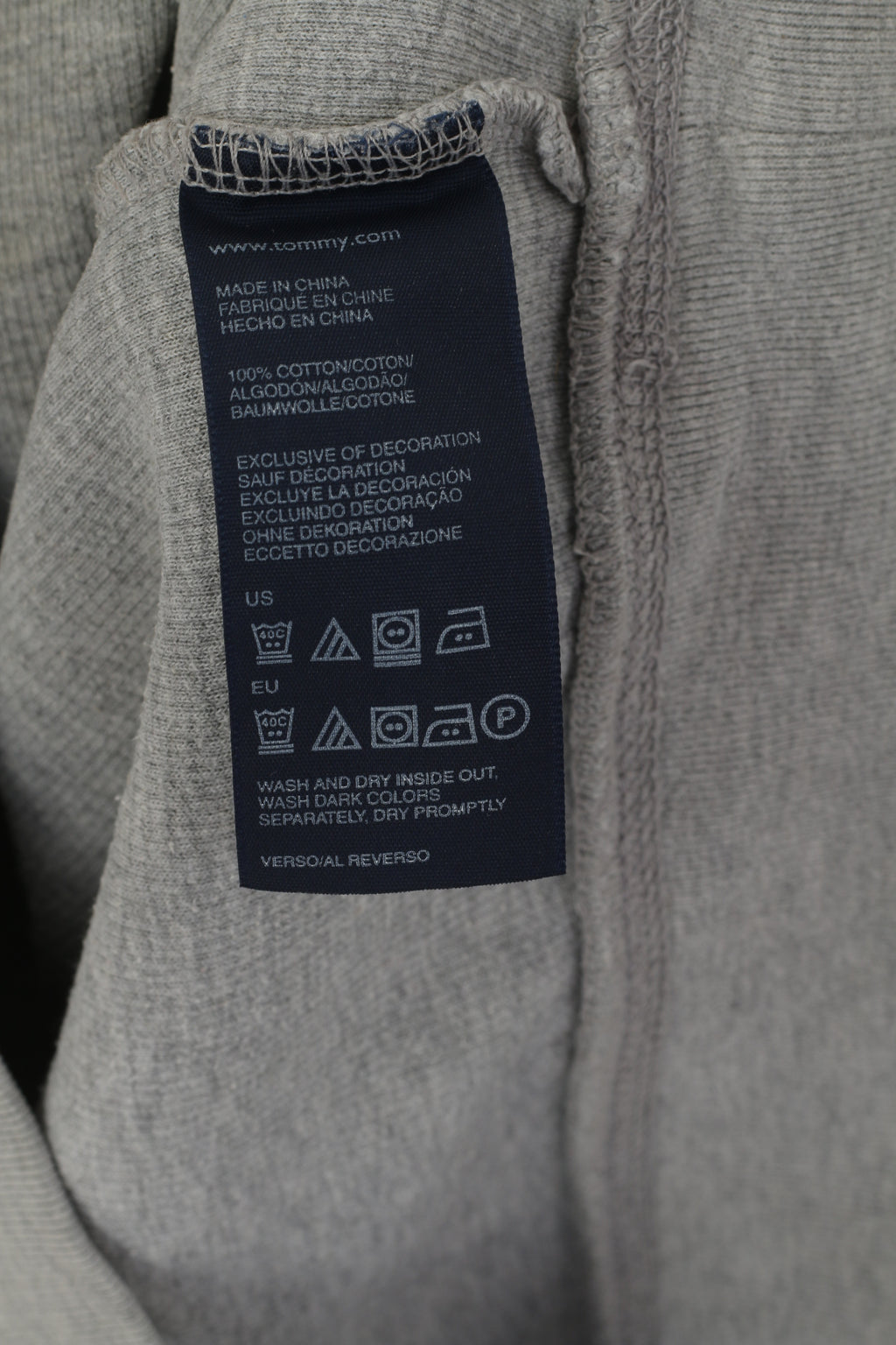 Tommy Hilfiger Men L Sweatshirt Gray Cotton Zip Neck Striped Stretch Plain Top