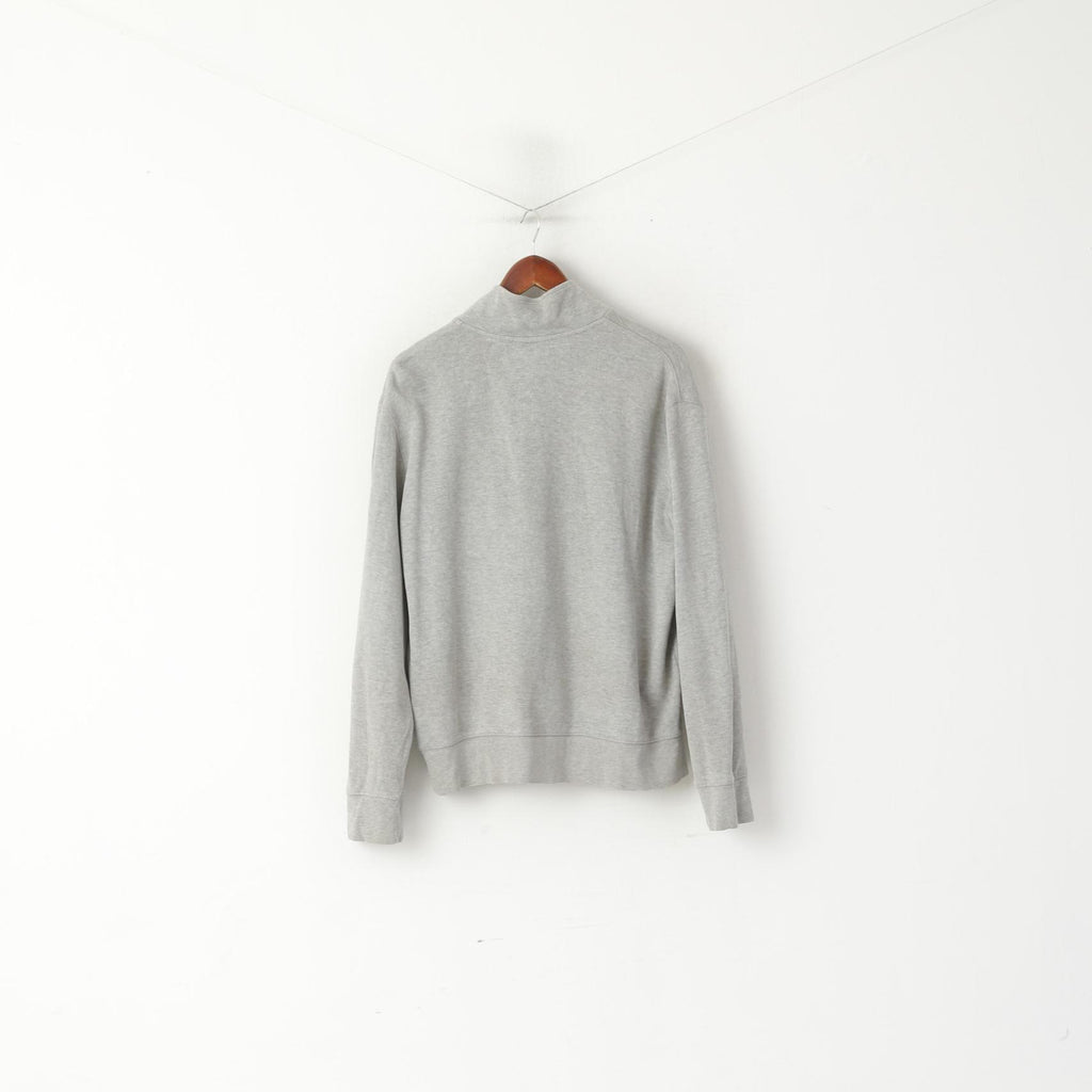 Tommy Hilfiger Men L Sweatshirt Gray Cotton Zip Neck Striped Stretch Plain Top