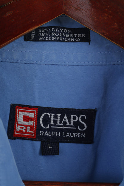 Chaps Ralph Lauren Men L Casual Shirt Blue Rayon Detailed Buttons Soft Long Sleeve Top