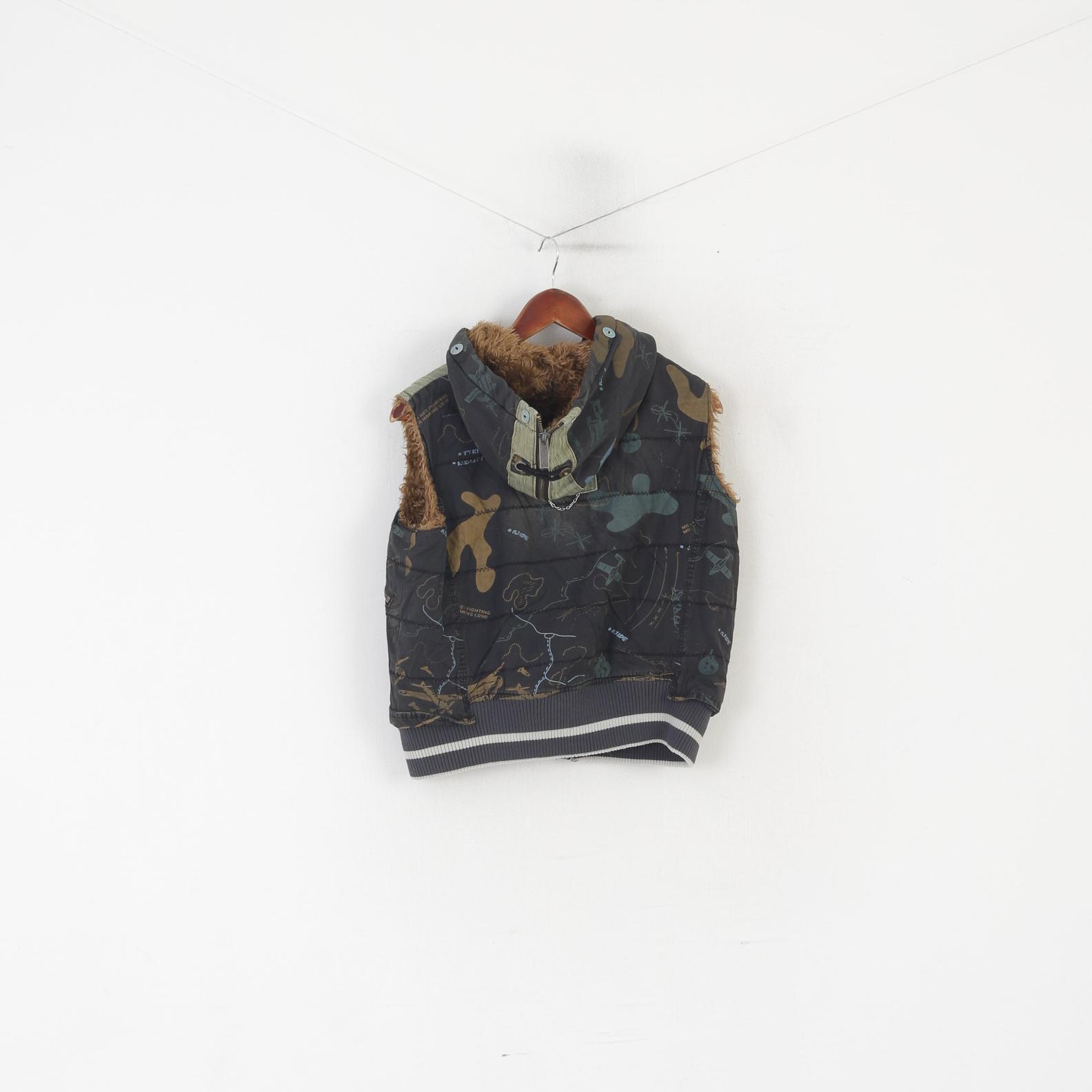 L Joy & Ronnie Women M Bodywarmer Navy Cotton Padded Hooded LJR Funny Vest