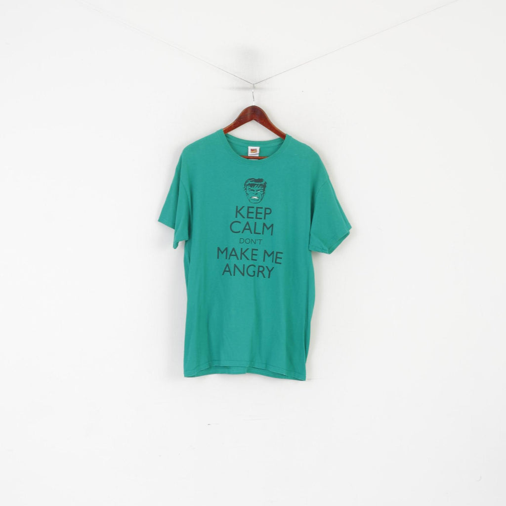 Marvel Comics Gildan Men L Shirt Green Cotton Graphic Hulk Keep Calm