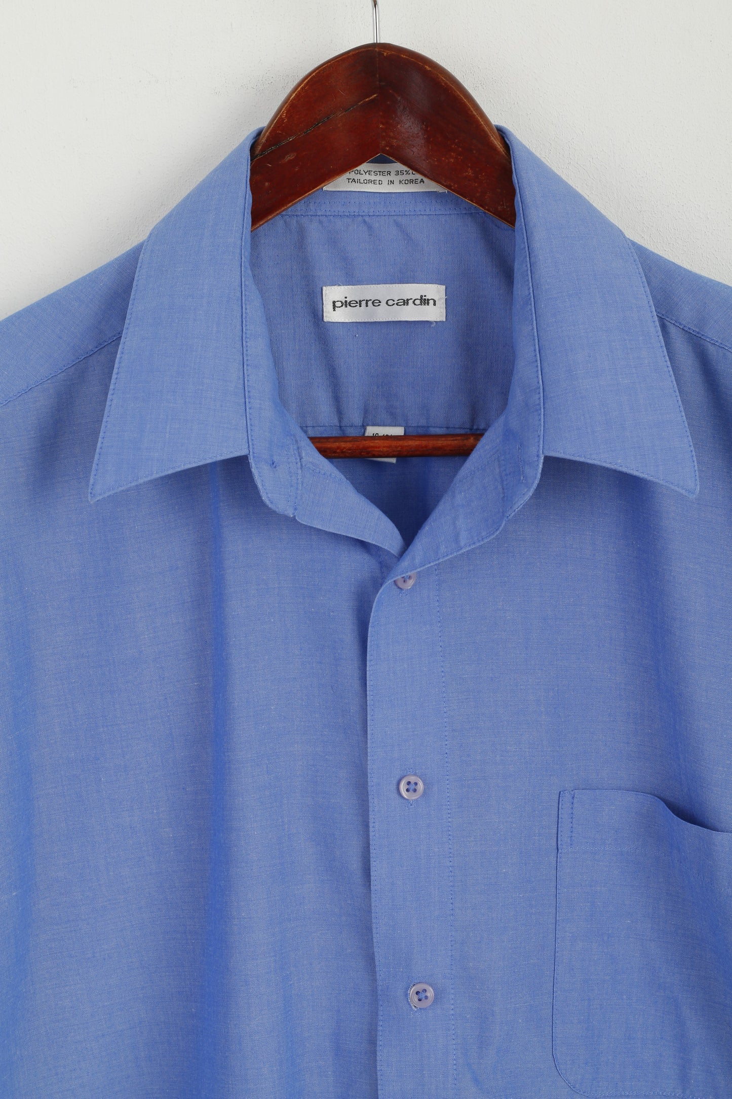 Pierre Cardin Mens 16 32/33 XL Casual Shirt Blue Cotton Pocket Long Sleeve Top