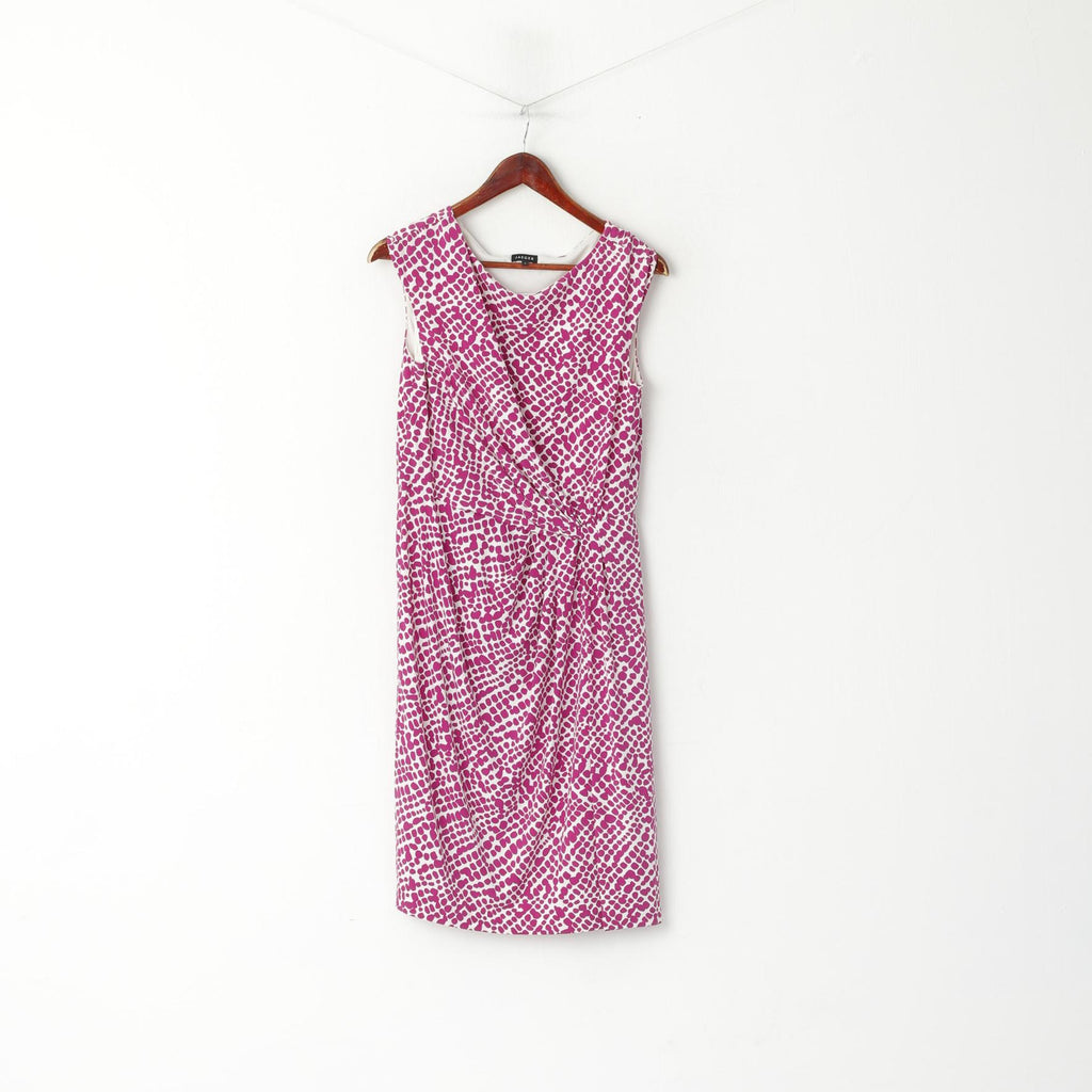 Jaeger Women S Midi Dress Purple Dots Sleeveless Stretch Crew Neck Classic