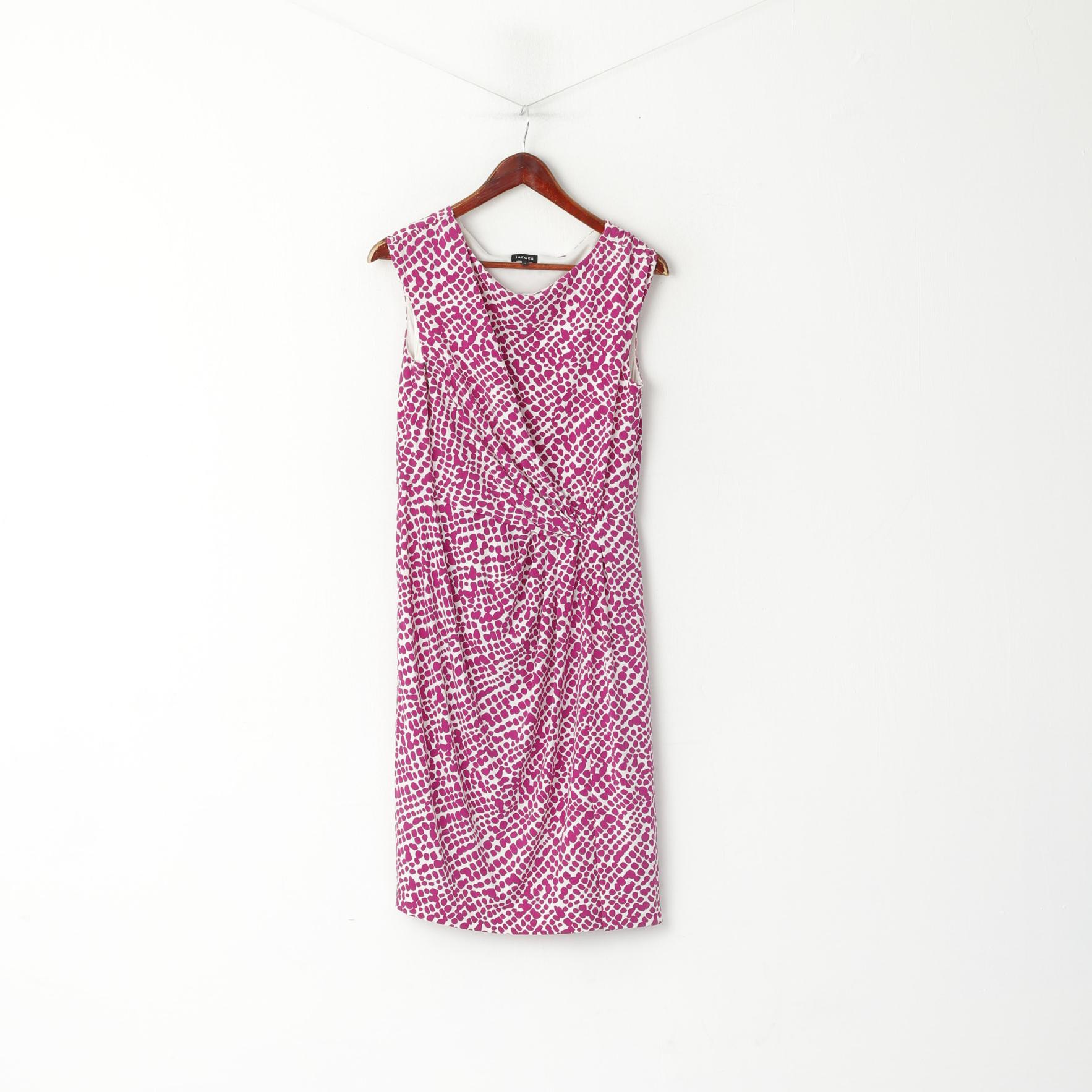 Jaeger Women S Midi Dress Purple Dots Sleeveless Stretch Crew Neck Classic