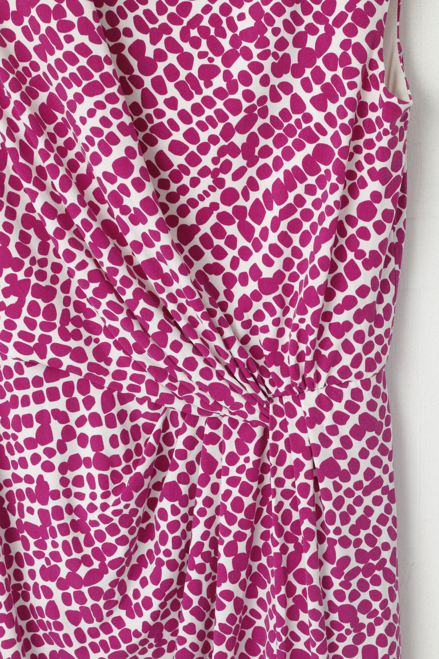 Jaeger Women S Midi Dress Purple Dots Sleeveless Stretch Crew Neck Classic