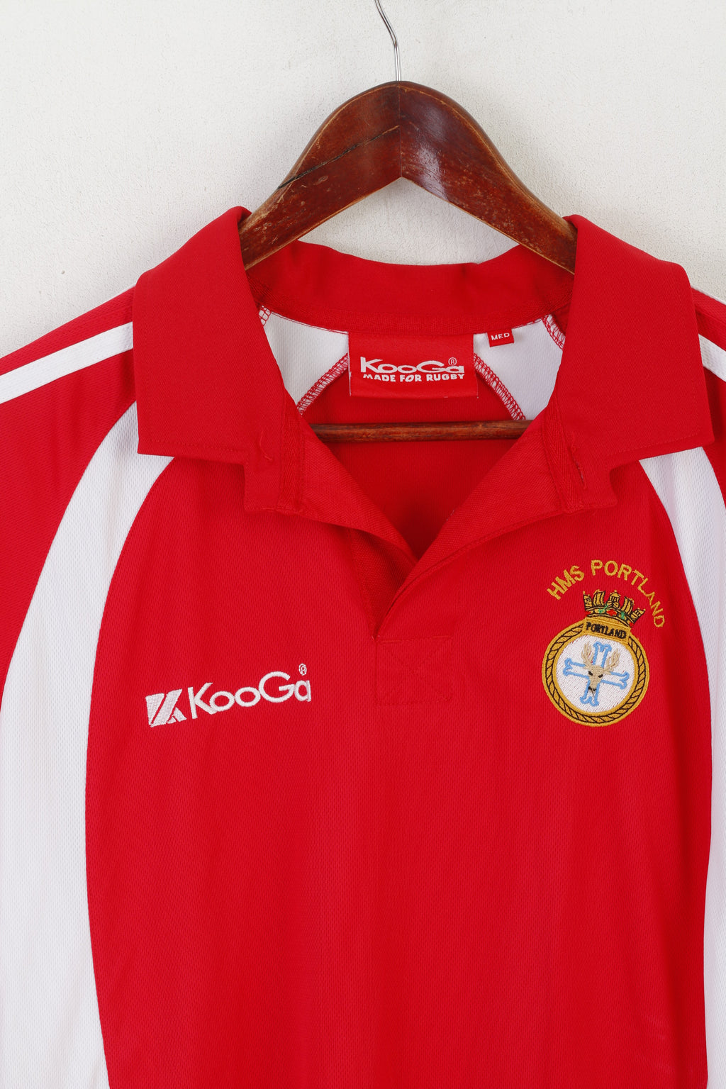 Kooga Rugby Homme M Polo Rouge HMS Portland Frigate Vintage Jeraey Top